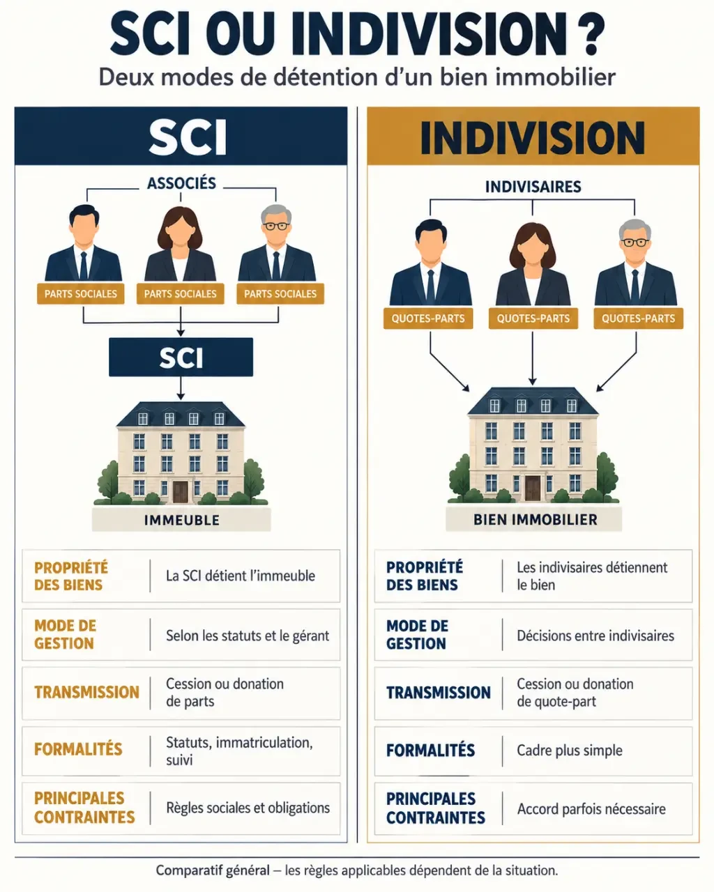 Comparaison du statut juridique SCI et de l’indivision pour détenir un bien immobilier