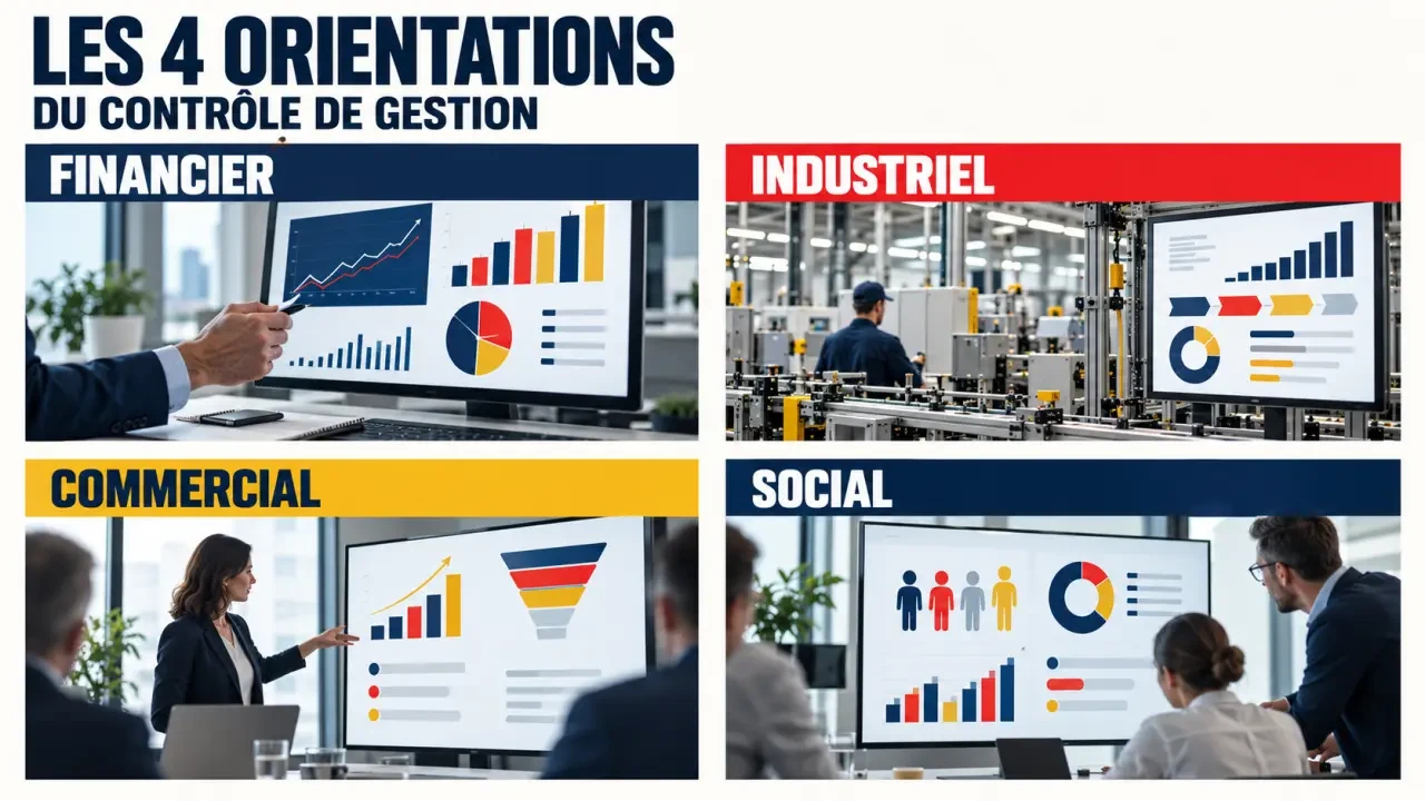 Alternant contrôle de gestion comparant les spécialisations financière, industrielle, commerciale et sociale